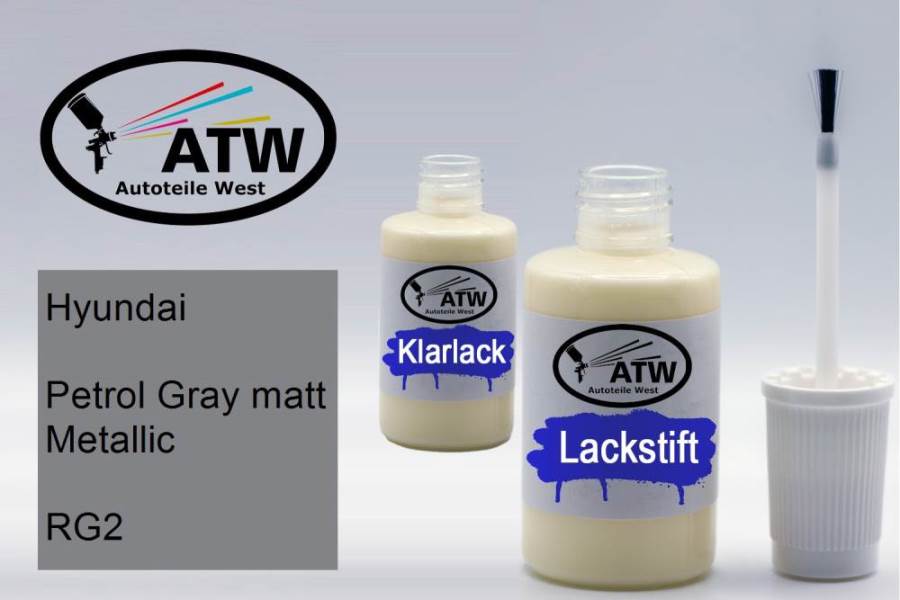 Hyundai, Petrol Gray matt Metallic, RG2: 20ml Lackstift + 20ml Klarlack - Set, von ATW Autoteile West.